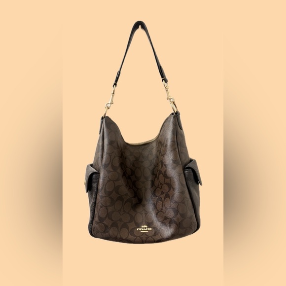 Coach Handbags - Coach Pennie Signature Canvas Pebble Leather Shoulder Bag